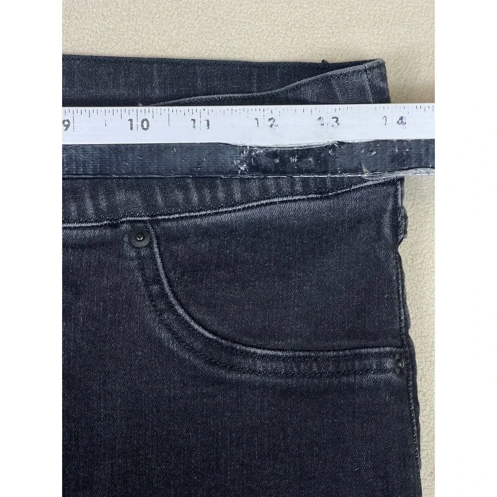 Spanx Distressed Skinny Jeans Womens M Black Mid Rise Pull On Elastic‎ Waist